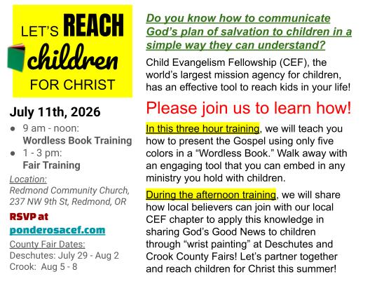 Let's Reach Children for Christ! Wordless Book and Fair Training Flyer